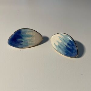 Blue and White Painted Ceramic Gold Edge Post Earrings